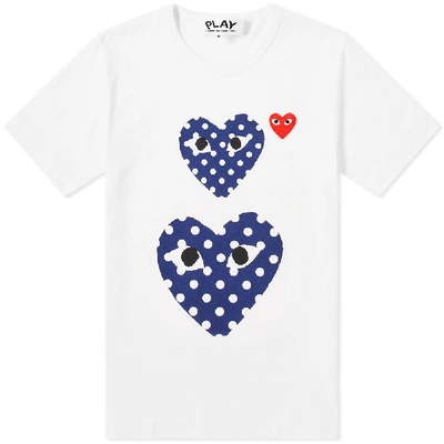 Shop Comme Des Garçons Play Comme Des Garcons Play Women's Polka Dot Twin Heart Tee In White