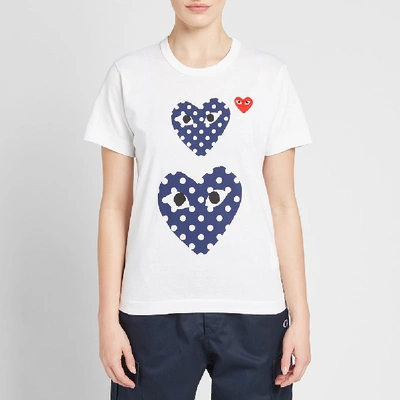 Shop Comme Des Garçons Play Comme Des Garcons Play Women's Polka Dot Twin Heart Tee In White