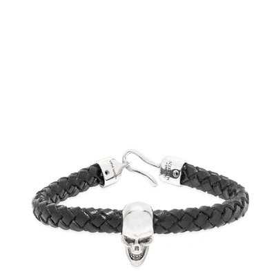 Shop Alexander Mcqueen Leather Skull Bracelet In Black