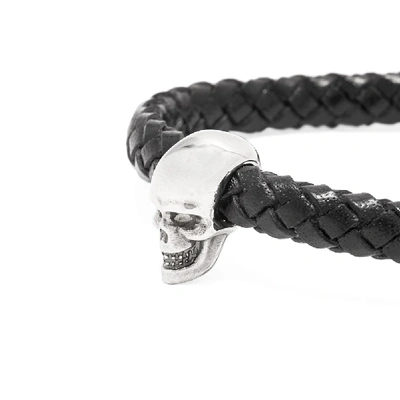 Shop Alexander Mcqueen Leather Skull Bracelet In Black