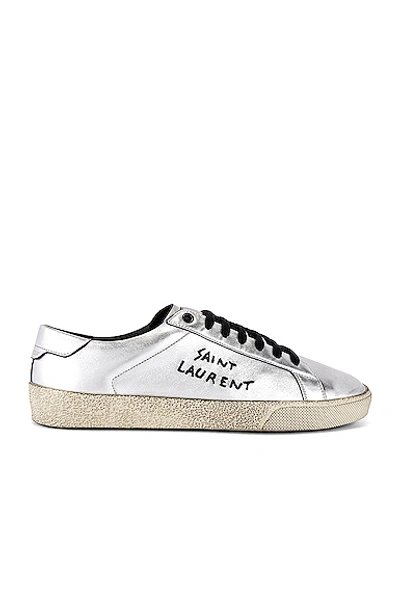 Shop Saint Laurent Court Classic Script Sneaker In Silver & Black
