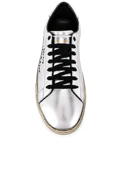 Shop Saint Laurent Court Classic Script Sneaker In Silver & Black