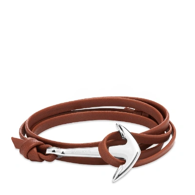 Shop Miansai Silver Anchor Leather Bracelet In Brown