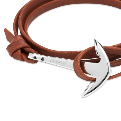 Shop Miansai Silver Anchor Leather Bracelet In Brown