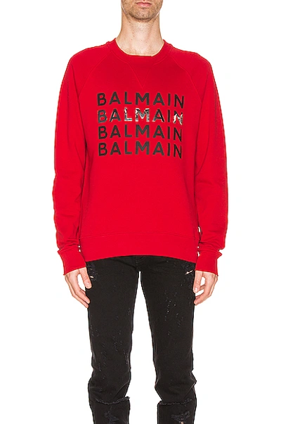 Shop Balmain Logo Sweatshirt In Red