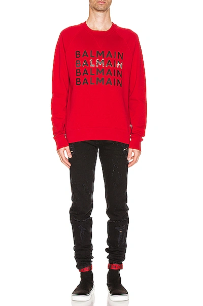 Shop Balmain Logo Sweatshirt In Red