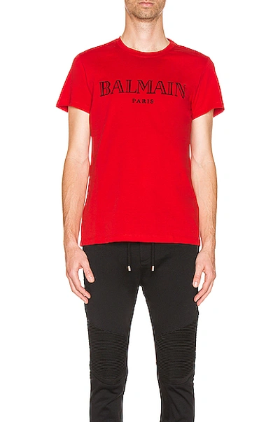 Shop Balmain Logo Tee In Red