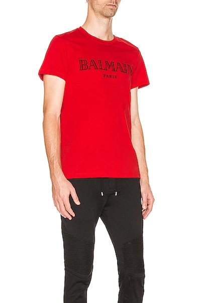 Shop Balmain Logo Tee In Red