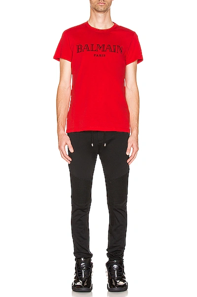 Shop Balmain Logo Tee In Red