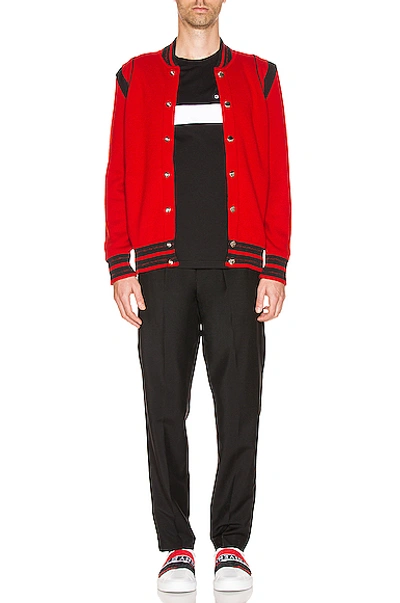 Shop Givenchy Wool Bomber Jacket In Red & Black