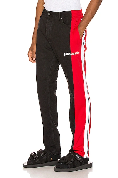 Shop Palm Angels 3/4 Track Denim Pants In Black & Red