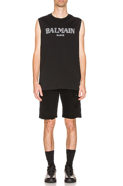 Shop Balmain Oversized Logo Tank Top In Black