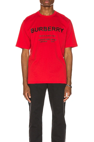 Shop Burberry Established Addressed Logo Tee In Red In Bright Red