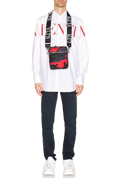 Shop Valentino Long Sleeve Logo Shirt In White & Red