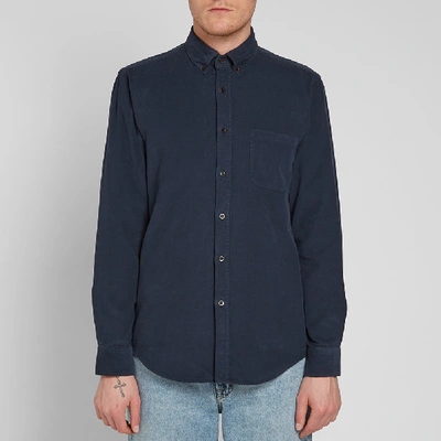 Shop Portuguese Flannel Lobo Button Down Corduroy Shirt In Blue