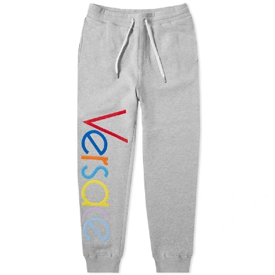 Shop Versace Logo Embroidered Multicolour Sweat Pant In Grey