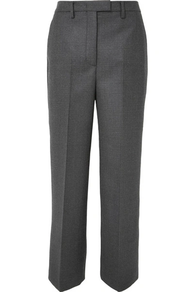 Shop Prada Checked Virgin Wool-blend Straight-leg Pants In Gray