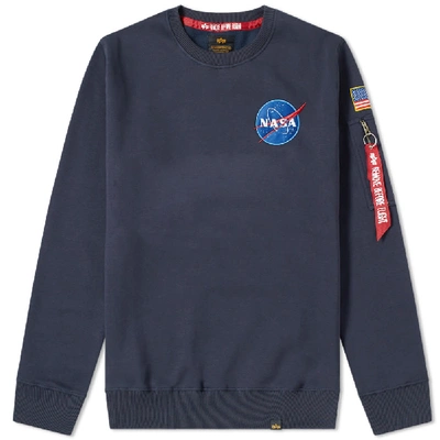 Shop Alpha Industries Nasa Patch Crew Sweat In Blue