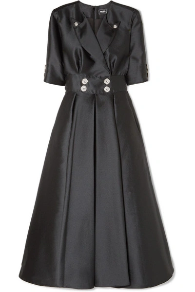 Shop Alexis Mabille Crystal-embellished Satin Maxi Dress In Black