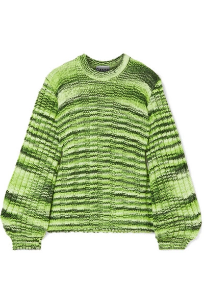 Shop Ganni Neon Mélange Ribbed-knit Sweater In Green
