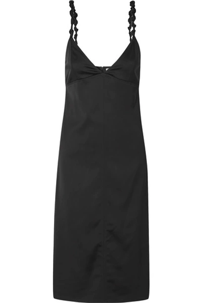 Shop Bottega Veneta Knotted Satin Dress In Black