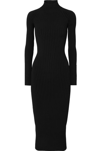 Shop Dion Lee Cutout Ribbed-knit Midi Dress In Black