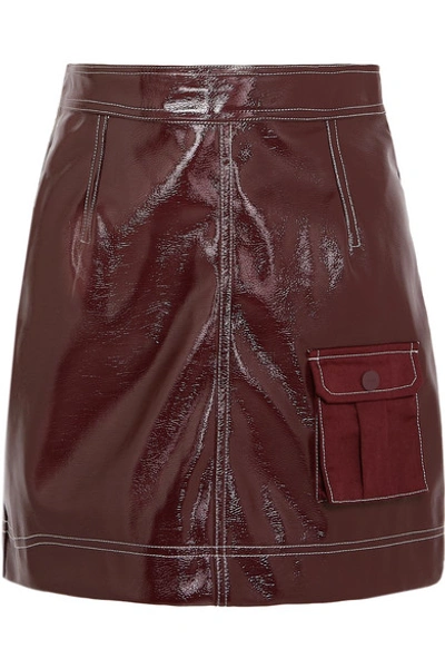 Shop Ganni Faux Patent-leather Mini Skirt In Burgundy