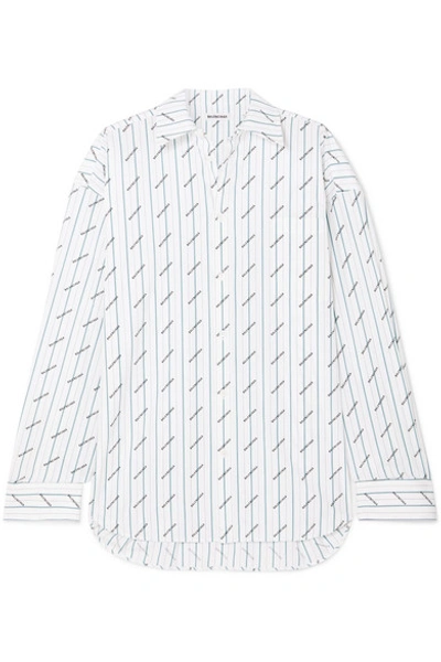 Shop Balenciaga Oversized Printed Cotton-poplin Shirt In White