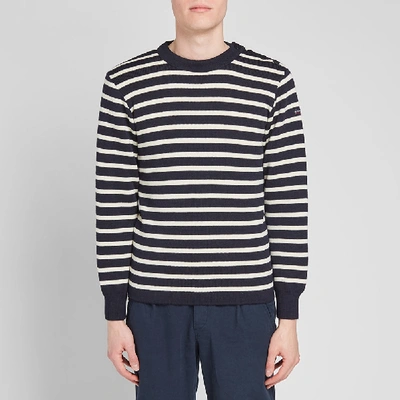 Shop Armor-lux 2915 Fouesnant Raye Wool Stripe Mariner Crew Knit In Blue