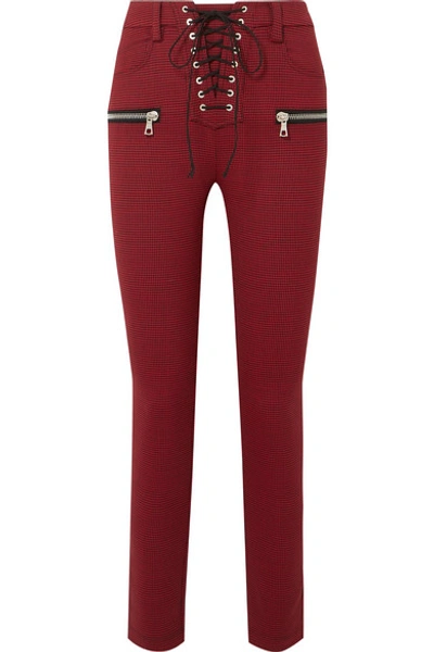 Shop Ben Taverniti Unravel Project Lace-up Houndstooth Woven Skinny Pants In Red
