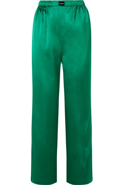 Shop Balenciaga Satin Track Pants In Emerald