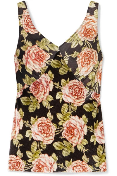 Shop Paco Rabanne Floral-print Velvet And Satin Camisole In Red