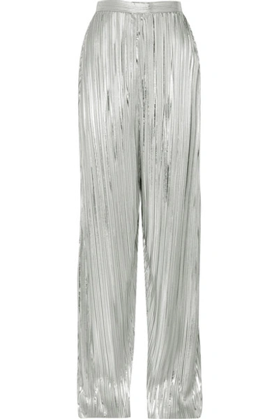Shop Rodarte Pleated Lamé Wide-leg Pants In Silver
