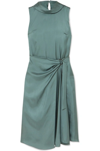 Shop Brunello Cucinelli Twisted Silk-twill Dress In Dark Green