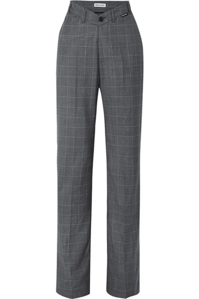 Shop Balenciaga Checked Wool And Silk-blend Wide-leg Pants In Gray