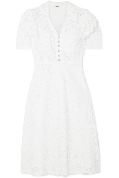 Shop Miu Miu Crystal-embellished Corded Cotton-blend Lace Midi Dress In White