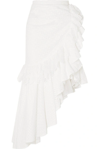 Shop Rodarte Asymmetric Ruffled Broderie Anglaise Cotton Skirt In White