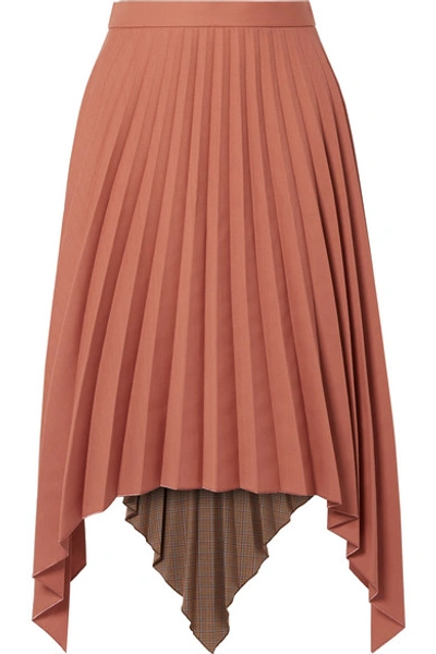 Shop Acne Studios Islie Asymmetric Pleated Woven Midi Skirt In Brick