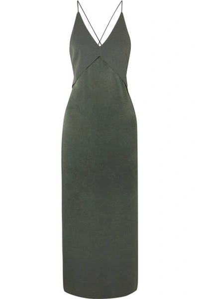 Shop Dion Lee Satin And Crepe Midi Dress In Green