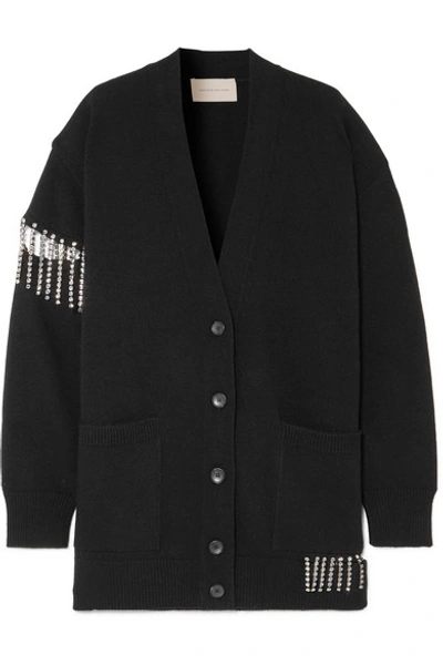 Shop Christopher Kane Oversized Crystal-embellished Wool Cardigan In Black