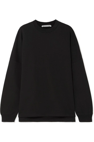Shop Alexander Wang T Oversized Printed Cotton-terry Sweatshirt In Black
