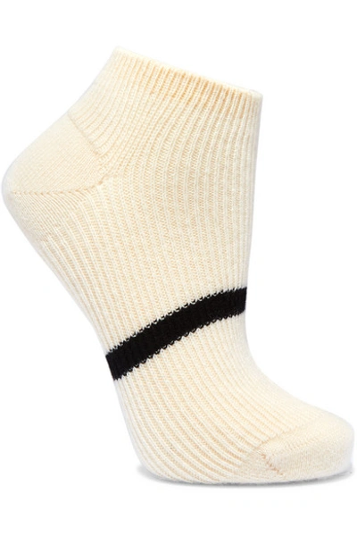Shop Maria La Rosa Striped Ribbed Cashmere Socks In Beige
