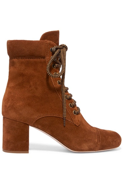 Shop Miu Miu Suede Ankle Boots In Tan