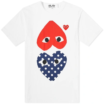 Shop Comme Des Garçons Play Comme Des Garcons Play Polka Dot Mix Heart Tee In White