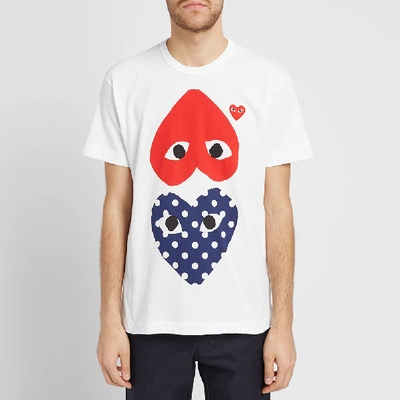 Shop Comme Des Garçons Play Comme Des Garcons Play Polka Dot Mix Heart Tee In White