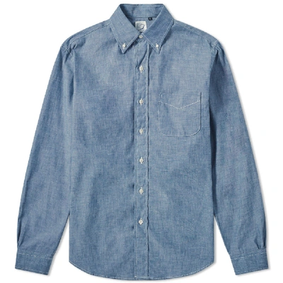 Shop Orslow Button Down Chambray Shirt In Blue