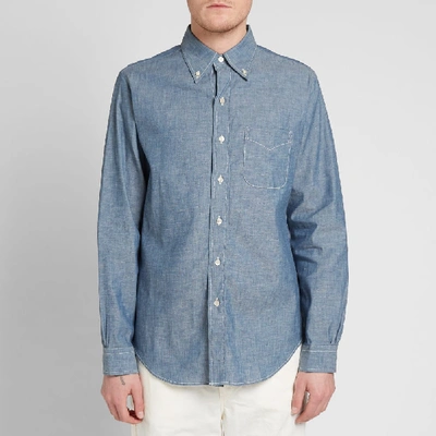 Shop Orslow Button Down Chambray Shirt In Blue
