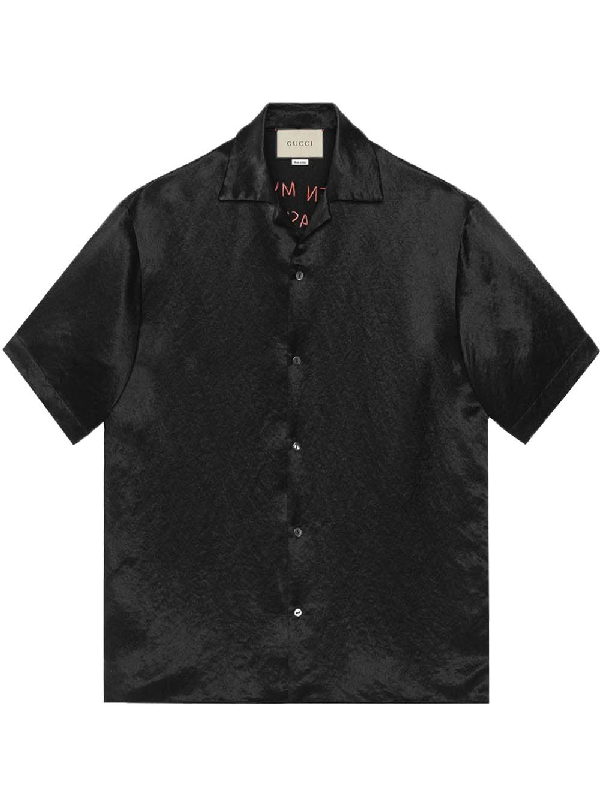 Gucci Black Men's Embroidered Bowling Shirt | ModeSens