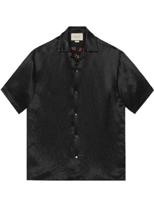 Gucci Black Men's Embroidered Bowling Shirt ModeSens