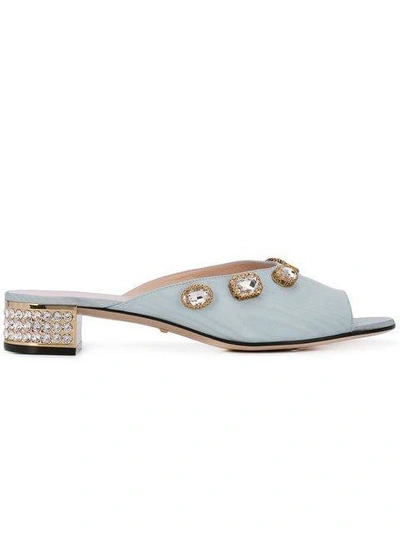 Shop Gucci Blue Women's Crystal Embellished Mules